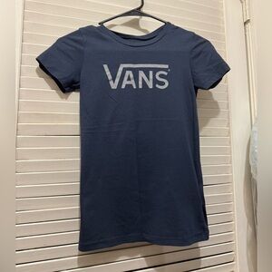 Vans Off The Wall Navy Blue T-Shirt logo Graphic Tee EUC
